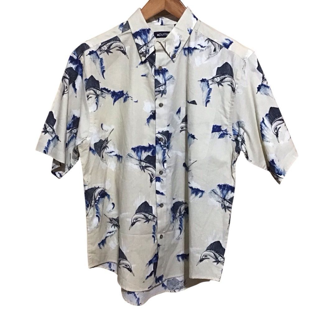 Puritan Khaki Button Up‎ Swordfish Shirt L 42-44